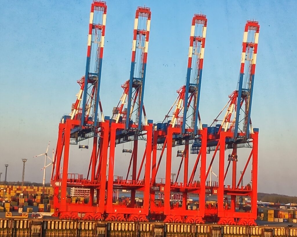 Four cranes in Hamburg port